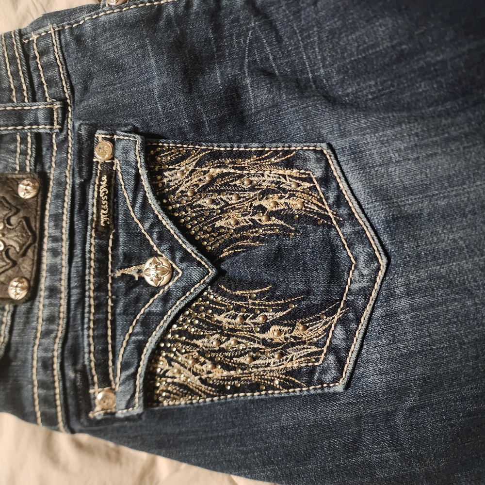 Miss Me Blue and Gold Embellished Jeans